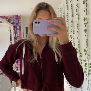 crop maroon zip up hoodie